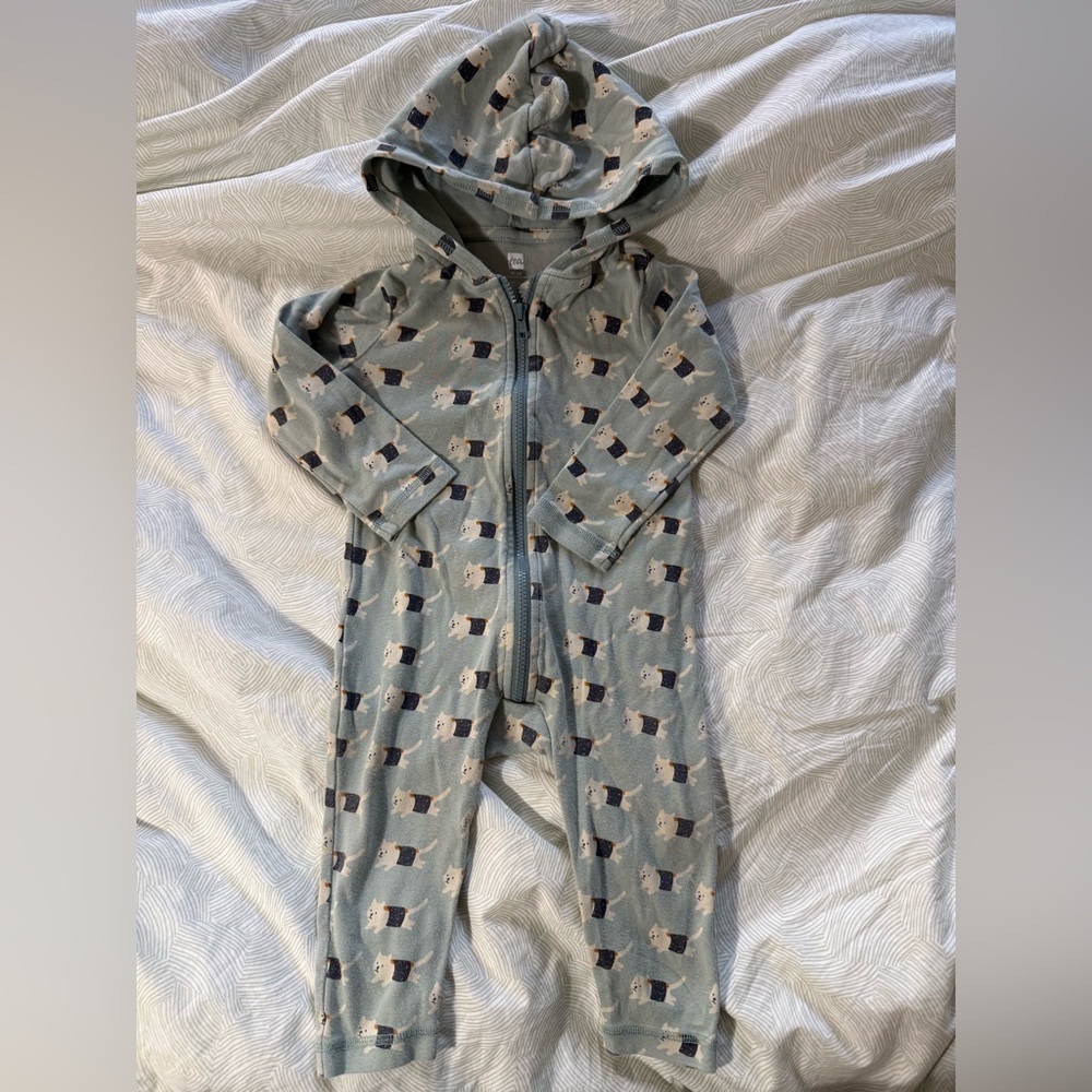 Tea collection size 18 to 24 months hooded Dino spike baby romper